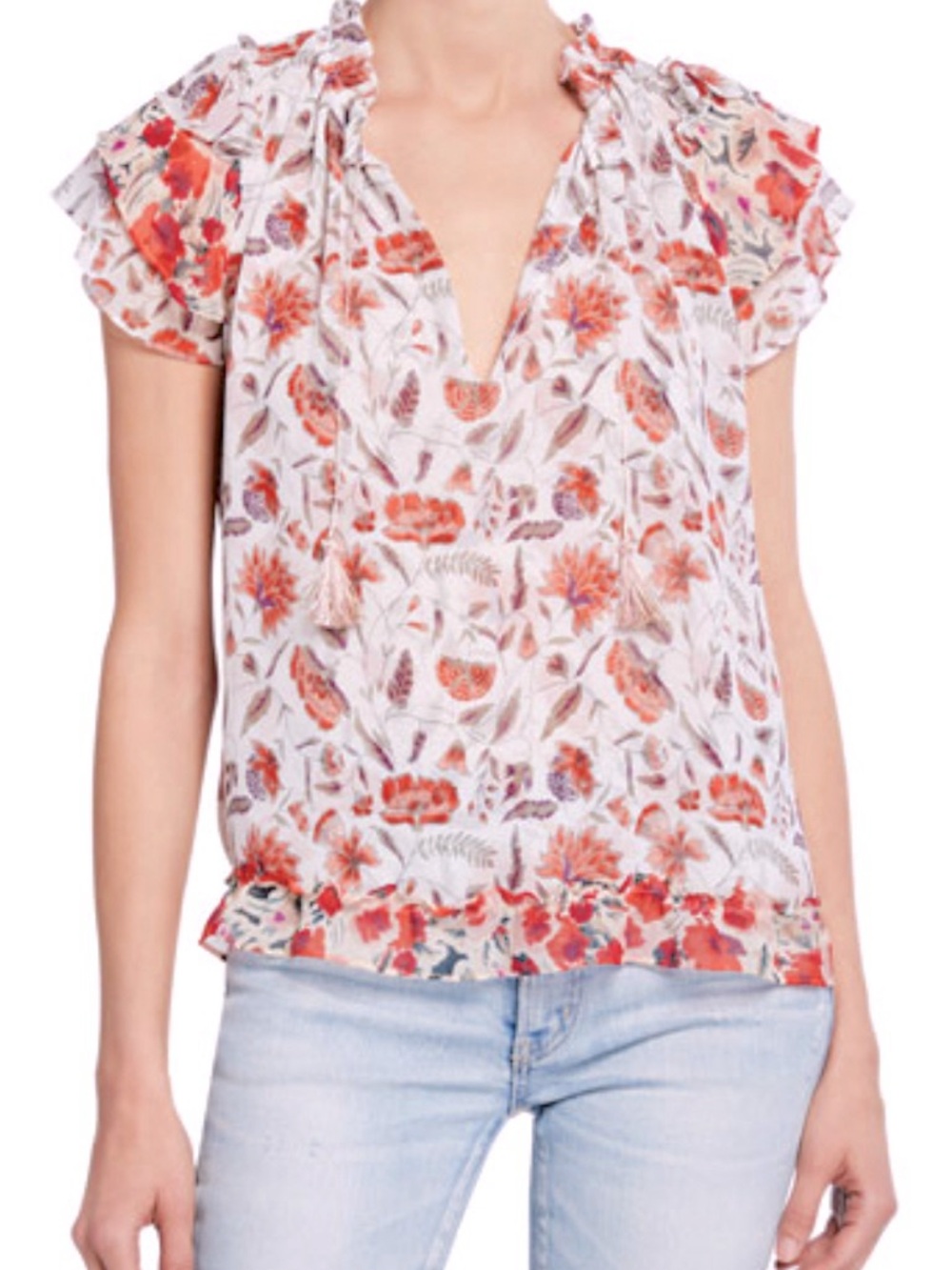 Misa Los Angeles White Blouse with Orange Floral Print
